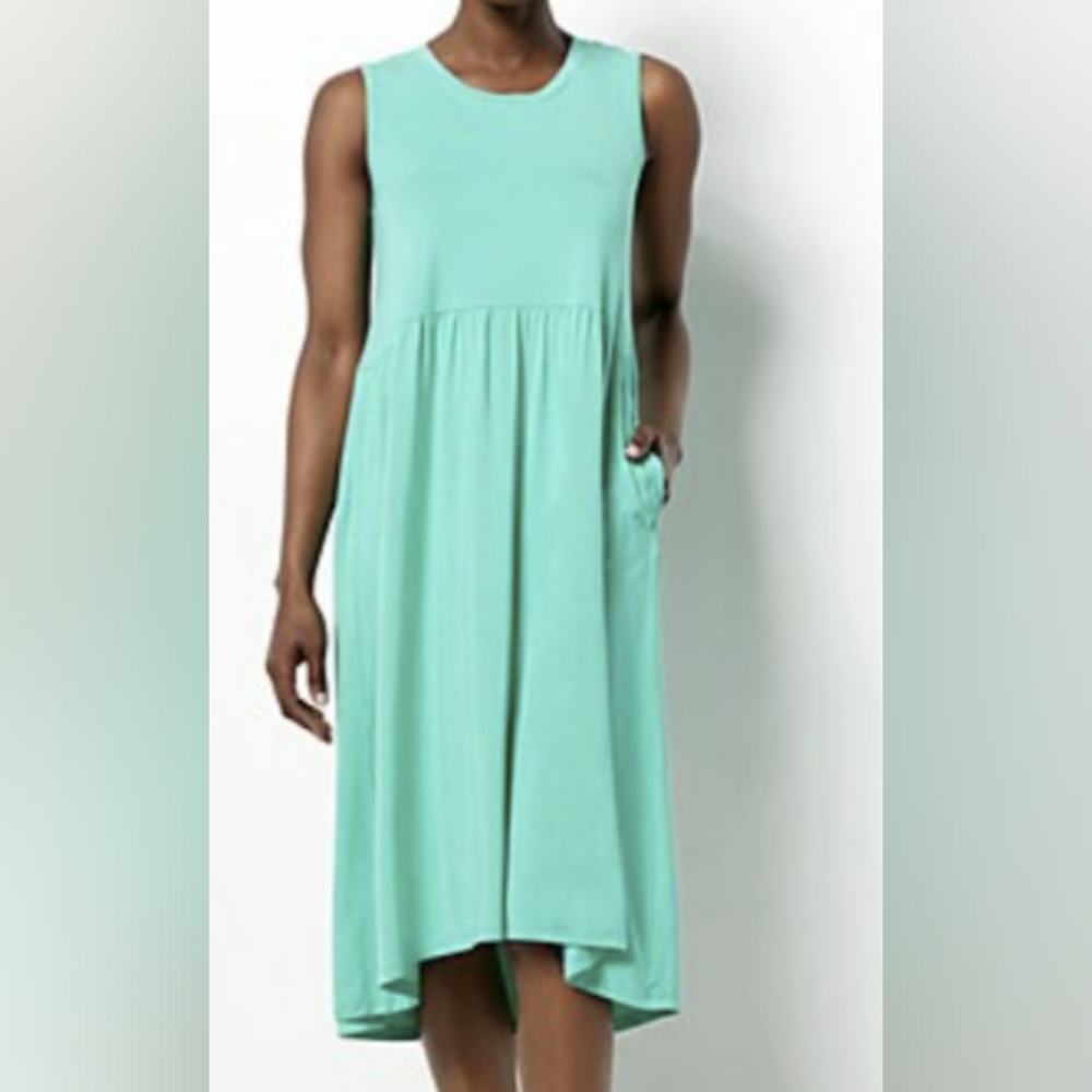 LOGO New Caribbean Sea Aqua Green Blue Midi dress with pockets 4X 4XP - Picture 2 of 7